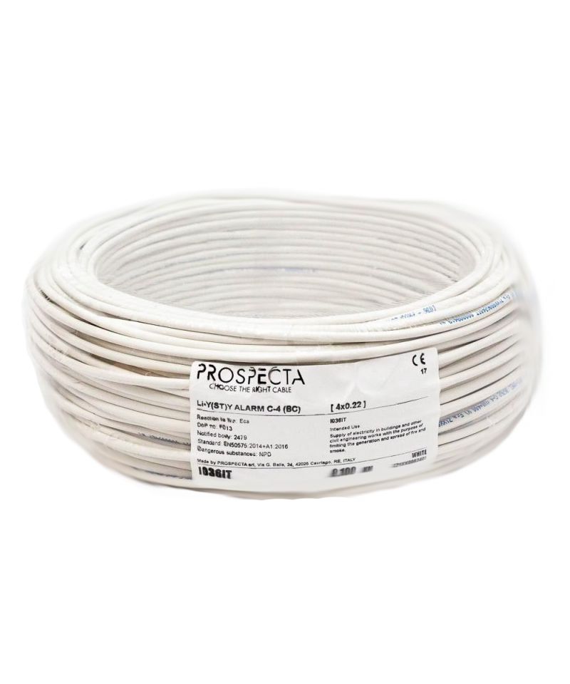Cablu alarma 6 x 0.22 + 2 x 0.75 premium, cupru 100%, cod: I049IT, Li-Y (ST)Y, made in Italy, utilizare pentru sisteme de alarma, manta exterioara PVC alb, ecranare: folie de aluminiu laminata, raza de curbura 10x diametru, Peak Operating Voltage 250, Voltage Rating Uo/U 400, Test Voltage 2000