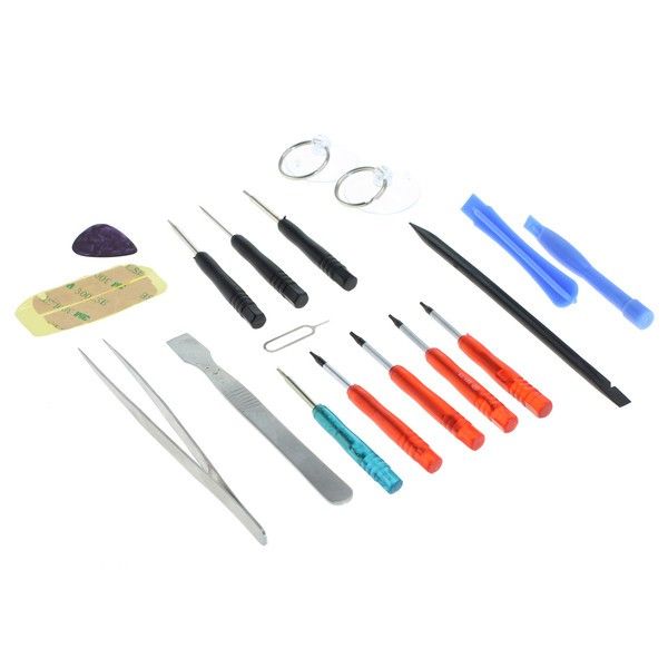 Set of tools for opening MacBook &ampamp Macbook Pro (up to 2011) / Macbook Air (up to 2009) / Macbook Pro (from 2012) / Macbook Air (from 2010)
4 Torx: T3, T4, T5, T6
1 Pentalobe / Torx TS1 for iPhone 4/5
1 Pentalobe / Torx TS4 for Macbook
1 Phillips screwdriver
1 flat screwdriver
3 plastic supports / case opener lever
2 suction cups
1 tweezers
1 metal opener
1 Sim opener
1 plectrum
- universal tape / screen adhesive: size approx. 50x28mm
Packaging: blister 1 set.