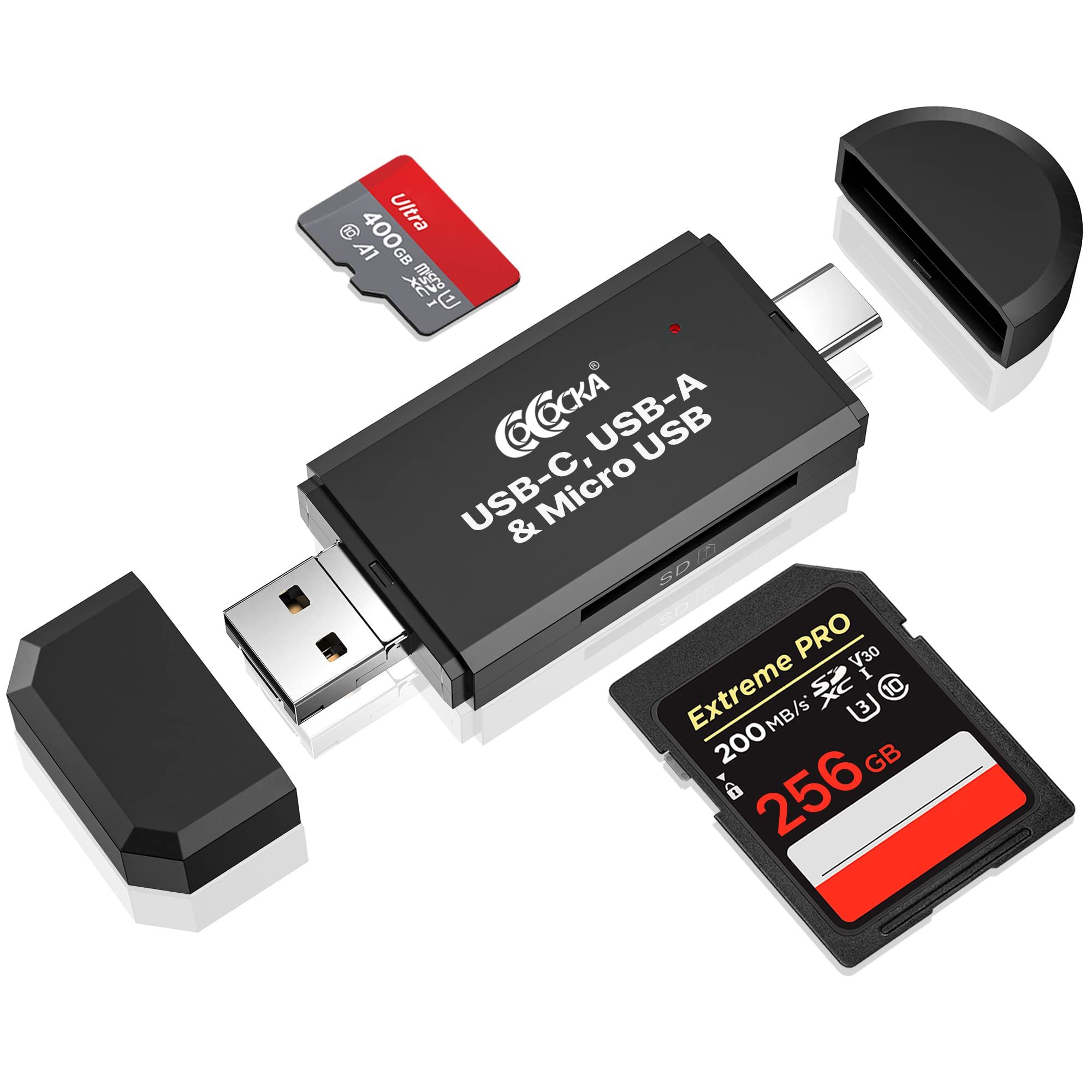 3 in 1 external card reader for SD/SDHC, Micro SD/SDHC, T-Flash with OTG function
- USB 3.0 port, microUSB and USB 3.1
- supports card up to 256GB
Packaging: blister 1 pc.