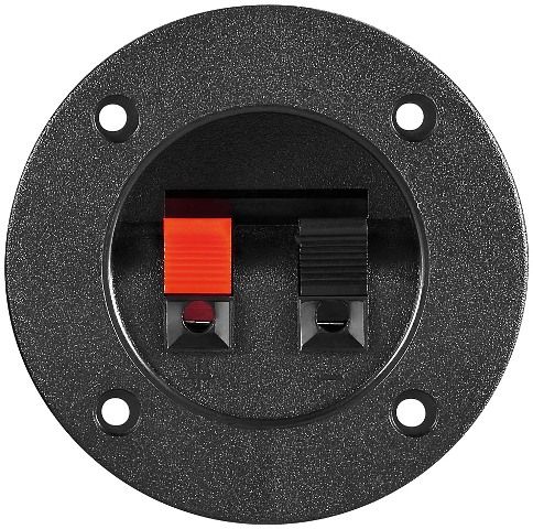 Speaker terminal, 2 push type poles, red/black, panel, round
Packaging: bulk 1 pc.