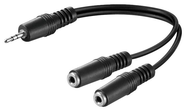 Audio cable 0.2m 3.5mm male stereo jack to 2 x 3.5mm female stereo jack
Packaging: bulk 1 pc.