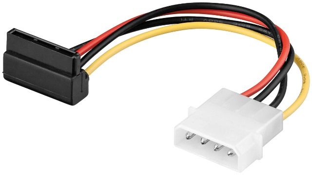 Power cable Molex 4 pin 5.25 male to SATA 90° female, 13cm
Packaging: bulk 1 pc.
