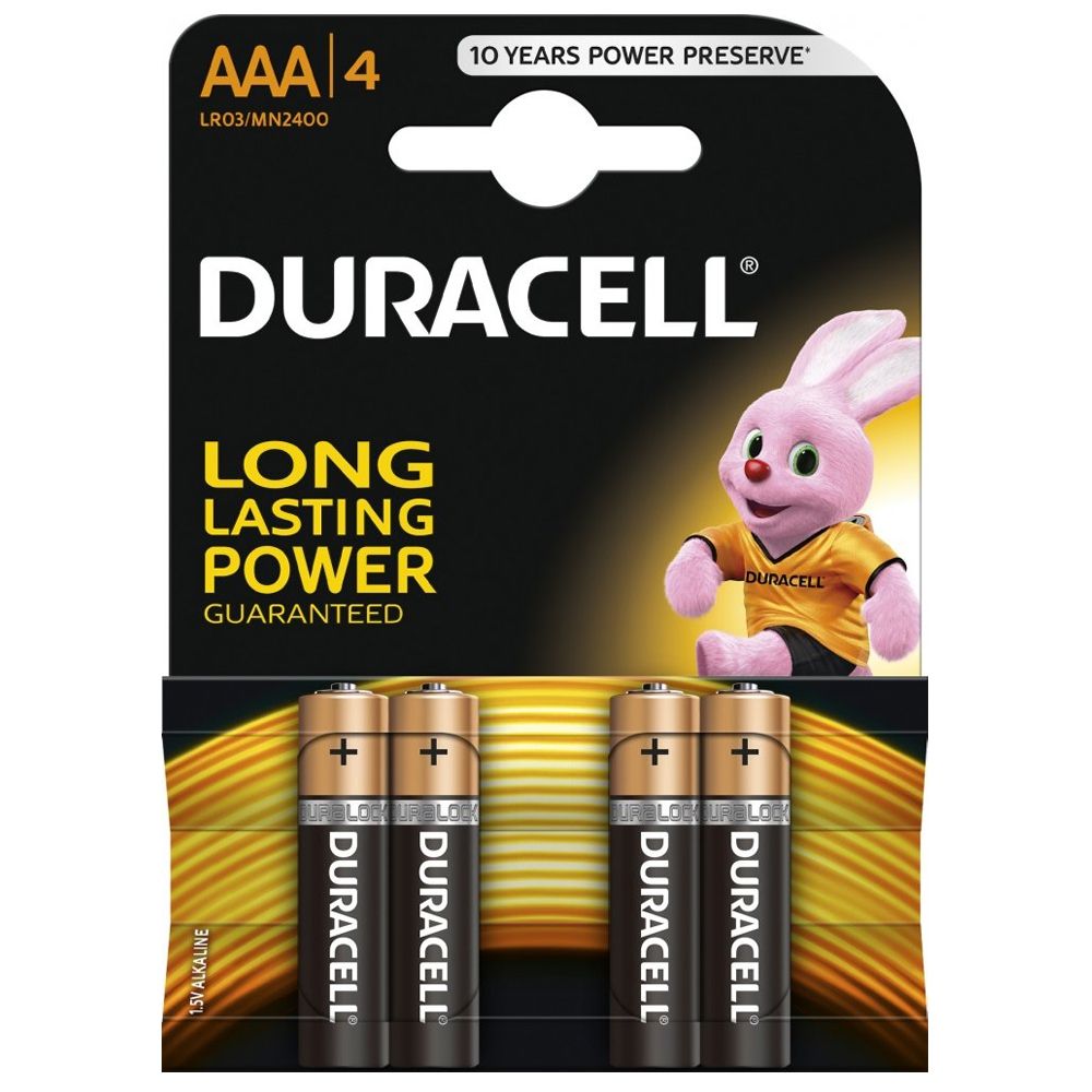 Micro alkaline battery (AAA, R03) 1.5V MN2400 Duracell Basic
Packaging: blister 4 pcs.