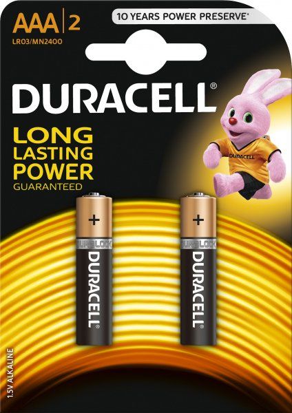 Micro alkaline battery (AAA, R03) 1.5V MN2400 Duracell Basic
Packaging: blister 2 pcs.