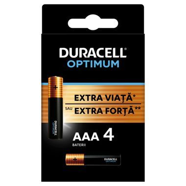 Micro alkaline battery (AAA, R03) 1.5V Duracell Optimum
Packaging: blister 4 pcs.