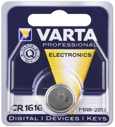 Lithium button battery 6616 CR1616 3V 55mAh Varta
Packaging: blister 1 pc.