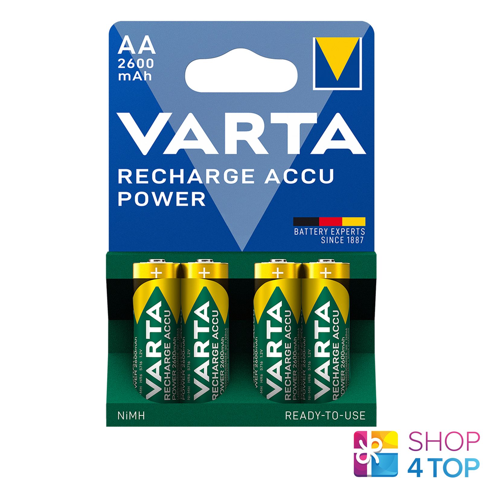 Battery Ni-MH Mignon (AA, R6) 1.2V 2600mAh 5716 Varta
- &quotReady to use" technology
Packaging: blister 4 pcs.