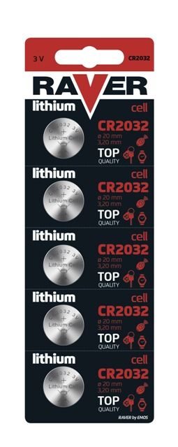 CR2032 3V Raver lithium button battery
Packaging: blister 5 pcs.