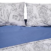 King Size bed set, printed, made of 100% cotton, density 132TC. Product dimensions: 2 pillow covers 50x70 cm, duvet cover sheet 200x220 cm, flat sheet 220x240 cm.