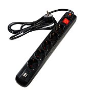PRELUNGITOR SPACER, Schuko x 5, conectare prin Schuko (T), USB x 2, cablu 1.8 m, 16 A, max. 3500W, protectie supratensiune, negru,  PP-5-18B-USB  (include TV 0.8lei)