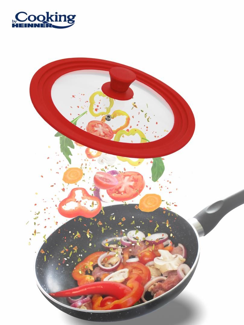 CAPAC STICLA CU MARGINE DIN SILICON AJUSTABILA PE 3 DIMENSIUNI 16/18/20 CM, ROSU, COOKING BY HEINNER