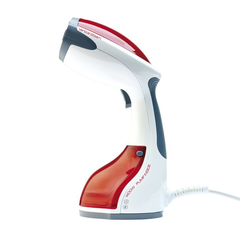 Aparat de calcat vertical Heinner HGS-1400RD, putere maxima: 1240-1470W, calcare verticala, talpa inox, abur continuu cu buton blocare, rezervor apa fix, perie inclusa, debit abur: 18+-4g/min, capacitate rezervor apa: 120+-10ml, rosu