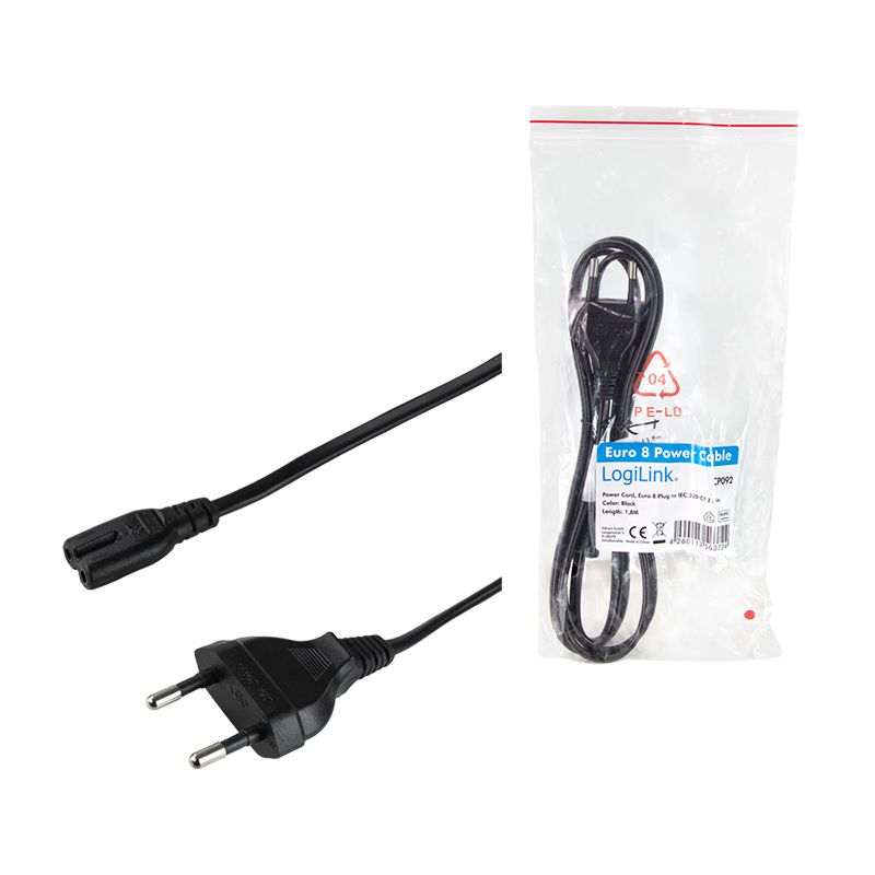 CABLU alimentare LOGILINK casetofon,  1.8m, intrare Euro plug, iesire C7, 10A, testat VDE, black,  CP092  (include TV 0.18lei)