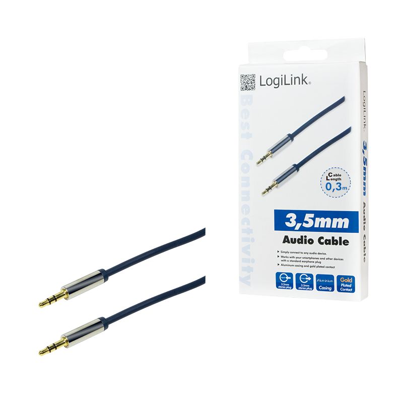 Logilink CABLU audio LOGILINK stereo (3.5 mm jack T/T),  0.3m, conectori auriti, albastru  CA10030  (include TV 0.18lei)