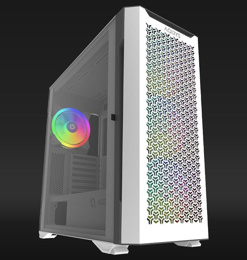 Carcasa Aqirys Aquilla Midi Tower White  TECHNICAL DATA Case type: Midi Tower Materials: Tempered Glass with hinge(left side panel), 0.9 mm SPCC steel, ABS, Metal mesh M/B support: Mini-ITX, Micro-ATX, ATX, E-ATX PSU support: ATX, 175 mm maximum length (bottom installation) VGA support: 395 mm