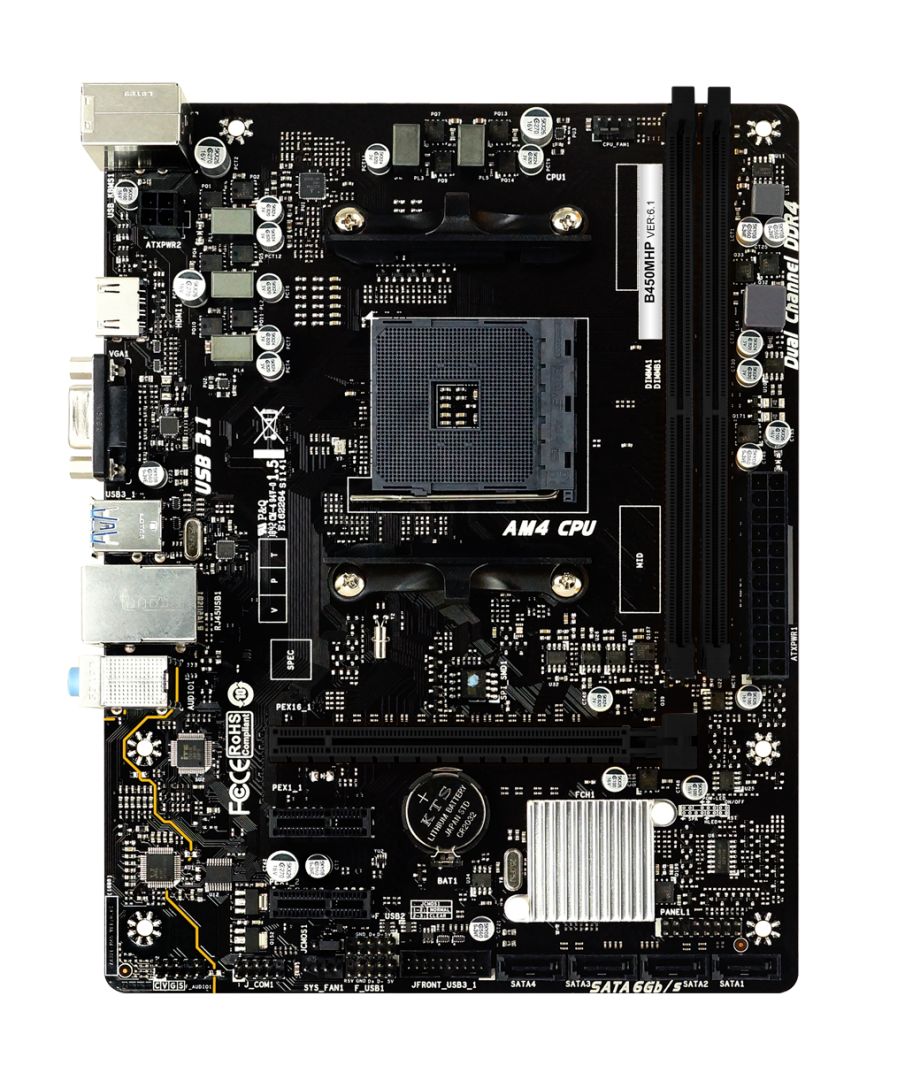 Placa de baza Biostar B450MHP, socket AM4, 2x DDR4 UDIMM, 4x SATA, 12x USB-A, mATX