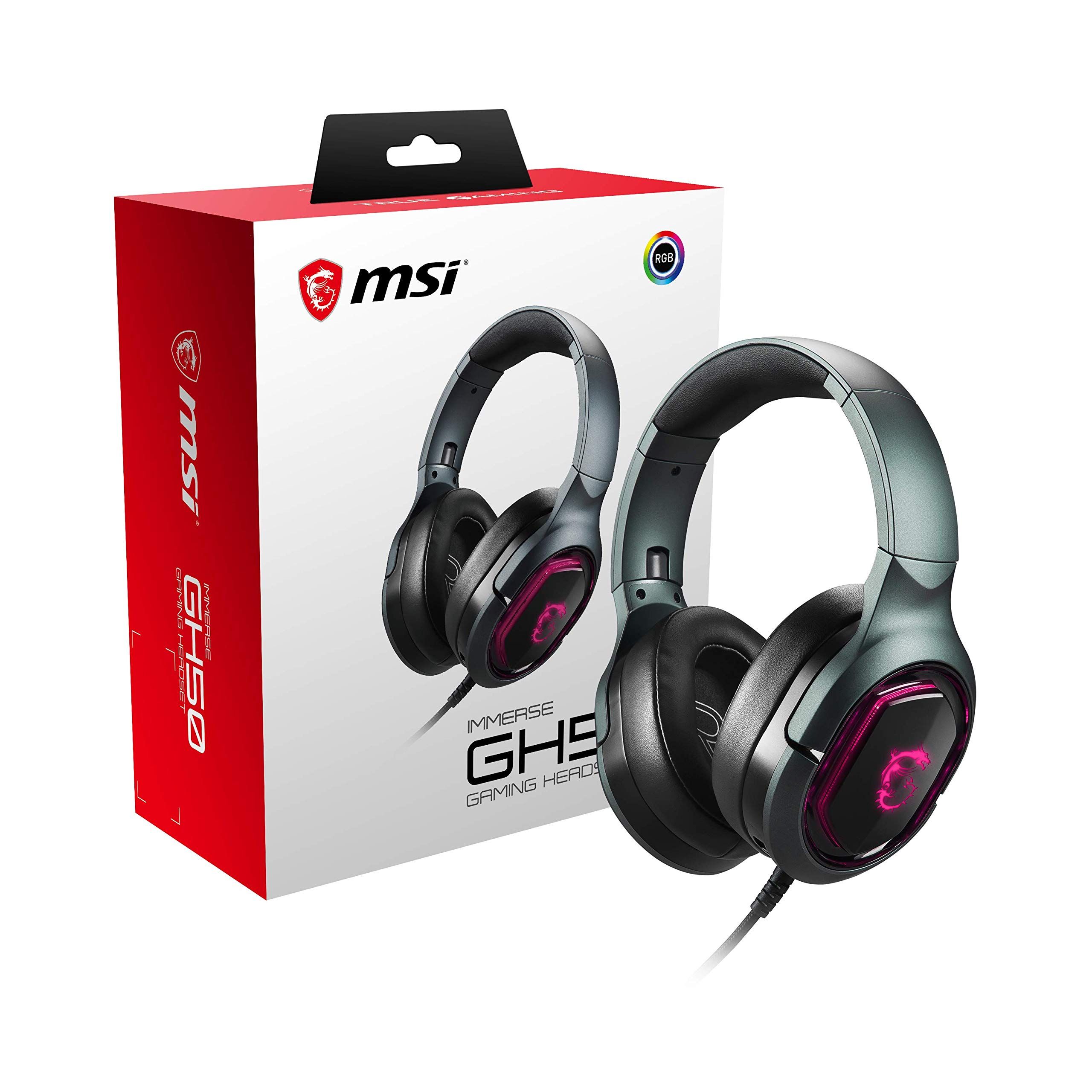 MSI Immerse GH30 virtual 7.1 surround sound USB Over-ear GAMING Headset with In-line controller RGB Mystic Light