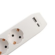 PRELUNGITOR SPACER, Schuko x 3, conectare prin Schuko (T),Type-C x1,  USB x 1, cablu 3m, 16 A, max. 3500W, protectie supratensiune, Gri-Alb,  PP-3-30-TC-USB  (include TV 0.8lei)