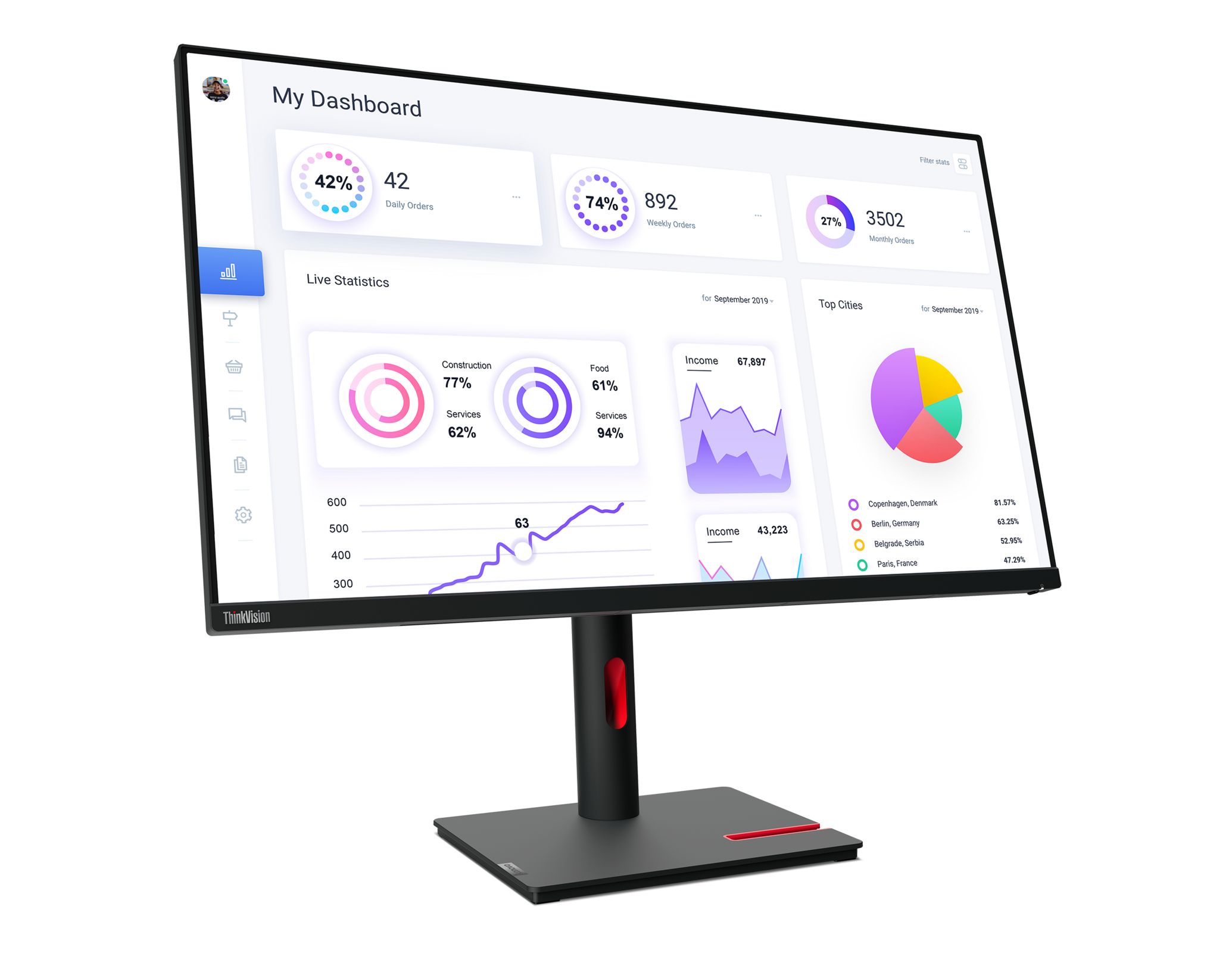 Monitor 31.5 inch LED Lenovo T32p-30 3840 x 2160 pixeli, 60 Hz, 4 ms, Negru