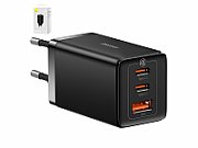 INCARCATOR RETEA Baseus GaN5 PRO, Quick Charge 65W, 2 x USB Type-C Output 5V/3A, 1 x USB, include cablu USB Type-C la USB Type-C 100W lungime 1m, negru  CCGP120201  (include TV 0.75lei) - 6932172617523
