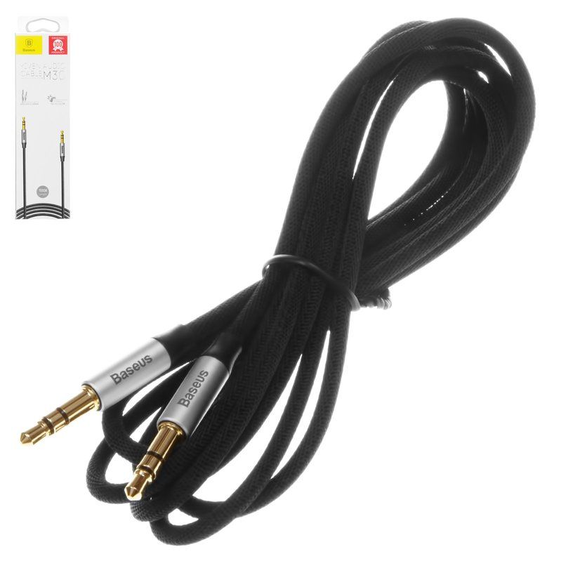 CABLU audio Baseus Yiven, stereo (3.5 mm jack T/T), conectori auriti, 1.5m, argintiu + negru  CAM30-CS1  (include TV 0.18lei) - 6953156257207