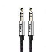 CABLU audio Baseus Yiven, stereo (3.5 mm jack T/T), conectori auriti, 1.5m, argintiu + negru  CAM30-CS1  (include TV 0.18lei) - 6953156257207