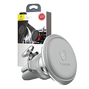 SUPORT AUTO Baseus OS pt. SmartPhone, fixare grilaj ventilatie, magnetic, 2 x clips cablu, argintiu  SUGX020012  -