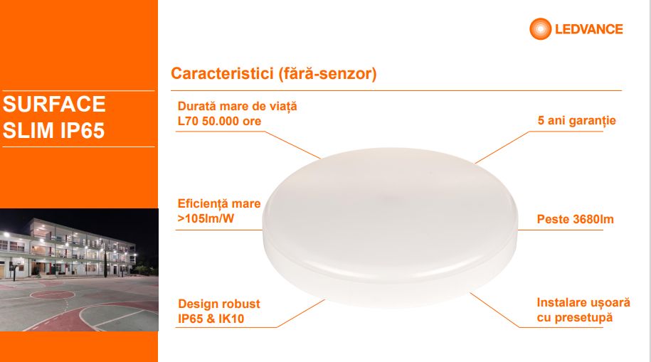 Plafoniera LED pentru baie Ledvance SURFACE SLIM SQUARE 200, 19W, 2000 lm, lumina neutra (4000K), IP65/IK10, 200x200x55mm, Alb