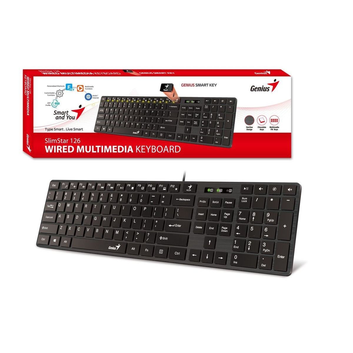 TASTATURA GENIUS USB, multimedia, 104 taste + 12 taste multimedia,  alb,  SlimStar 126   31310017408   (timbru verde 0.8 lei)