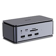 Docking station Lindy, interfete: USB-C la 6x USB-A/ 1x USB-C/1x RJ45/ 1x DisplayPort/1x HDMI/ 1x SD & 1x Micro SD/ 1x 3,5 mm/ 1x USB-C PD(power delivery), latime de banda 10Gbps, 10/100/1000 Mbps, rezolutie maxima (intrare) 7680x4320@60Hz, rezolutie maxima (iesire): un singur display 7680x4320
