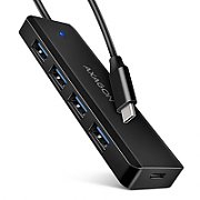 HUE-C1C, 4x USB 3.2 Gen 1, 0.2m, USB Type-C, Negru