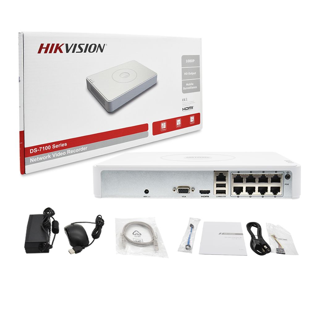  NVR HIKVISION Mini DS-7108NI-Q1/8P 8-ch  pana la 6 MP rezolutie,  Video Compresie:H.265+/H.265/H.264+/H.264 Output  simultan HDMI&VGA Protocol:TCP/IP, DHCP, Hik-Connect, DNS, DDNS, NTP, SADP, SMTP,UPnP Interfata Retea:1, RJ-45 10/100Mbps self-adaptive Ethernet interface POE : 8, RJ-45 10/100