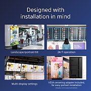 Ecran profesional LFD Monitor Signage Sony BZ40L, 55  (140cm), UHD, operare 24/7, luminozitate 700nit, panel IPS, backlight Direct LED, timp răspuns 8ms, contrast static 1200:1, contrast dinamic 600000:1, mătuire 47% with low reflection, Android 10, stocare 32GB.  Miracast, Chromecast built-in