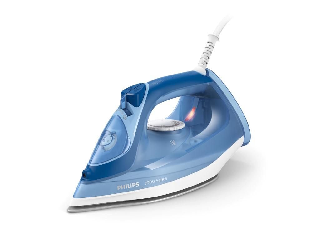 Fier de calcat Philips DST3031/20 putere 2400W, jet continuu de abur 40g/min, culoare albastru, rezervor de apa 300ml, talpa ceramica, oprire automata.