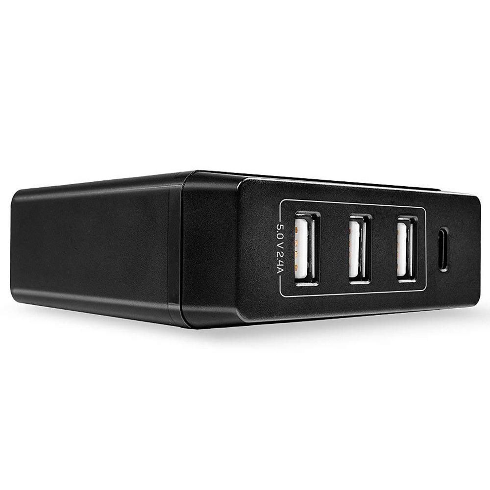 Statie incarcare Lindy 4 porturi USB C si A, putere 72W, conectori: intrare: IEC C8, iesire:  1 x USB C (Female), 3 x USB (Female), negru