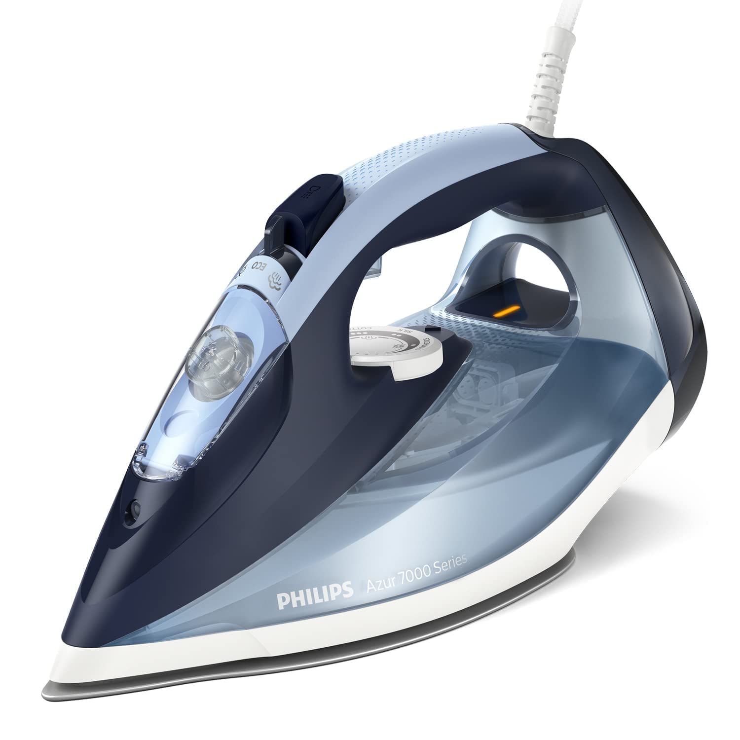 Fier de calcat Philips Azur DST7020/20, 2800W, debit de abur continuu de 50g/min si jet de abur de 250 g, talpa SteamGlide Plus, rezervor de 300ml si sistem de curatare automata cu rezervor integrat pentru calcar, albastru