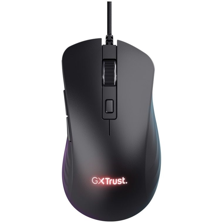 Mouse Trust GXT924W YBAR+ cu fir, USB-A 2.0, rezolutie maxima 25600 DPI, 6 butoane, iluminare RGB LED, pentru gaming de performanta, negru