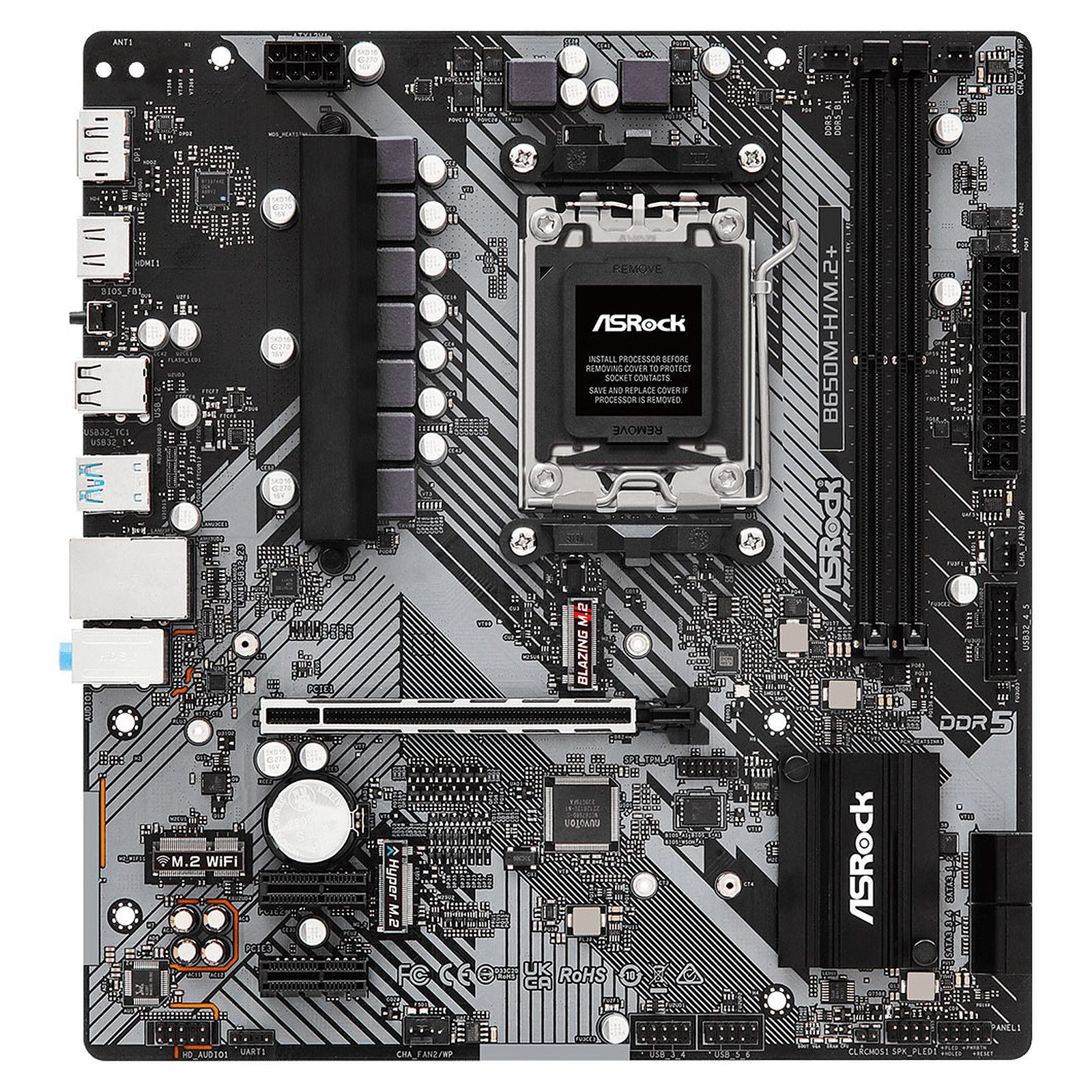 Placa de baza ASRock B650M-H/M.2+, socket AM5, 2x DDR5 UDIMM, 11x USB-A, 1x USB-C, mATX