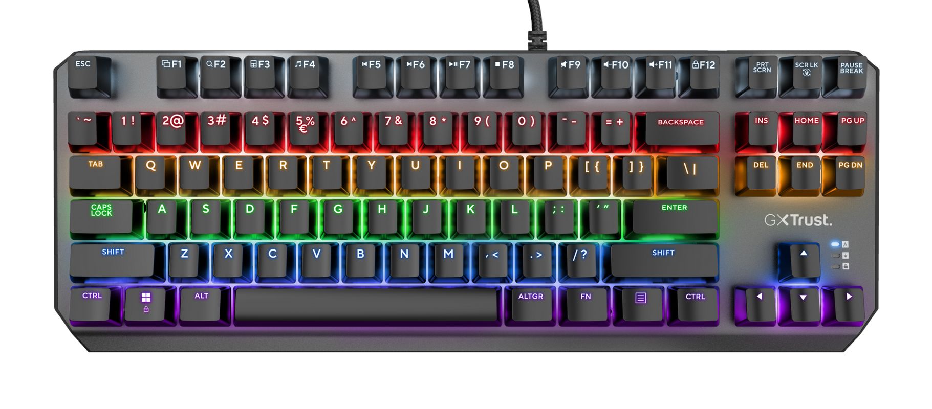 Tastatura Trust GXT834 Callaz Tenkeyless cu fir mecanica, conexiune USB-A male 2.0, switch type linear,  numar taste 87, iluminare LED  negru