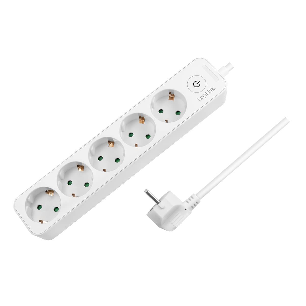 PRELUNGITOR LOGILINK, Schuko x 5, cablu 3G 1.5mm2, 230V/16A, 50 Hz, max. 3600 W, buton intrerupator iluminat, IP20, 1.5m, alb  LPS246  (include TV 0.80lei)