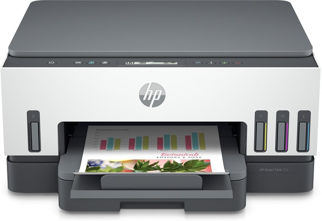 Imprimanta inkjet color HP Smart Tank 720, A4, USB 2.0, Wi-Fi, Bluetooth, 15 ppm negru, 9 ppm color