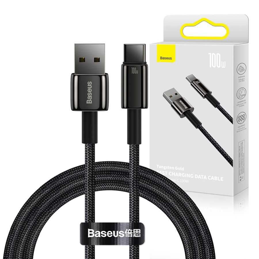 CABLU alimentare si date Baseus, Fast Charging Data Cable pt. smartphone, USB la USB Type-C (T), 100W, 480Mbps, aliaj zinc, braided(nylon), 1m, negru,  CAWJ000001  (include TV 0.18lei) - 6932172618087