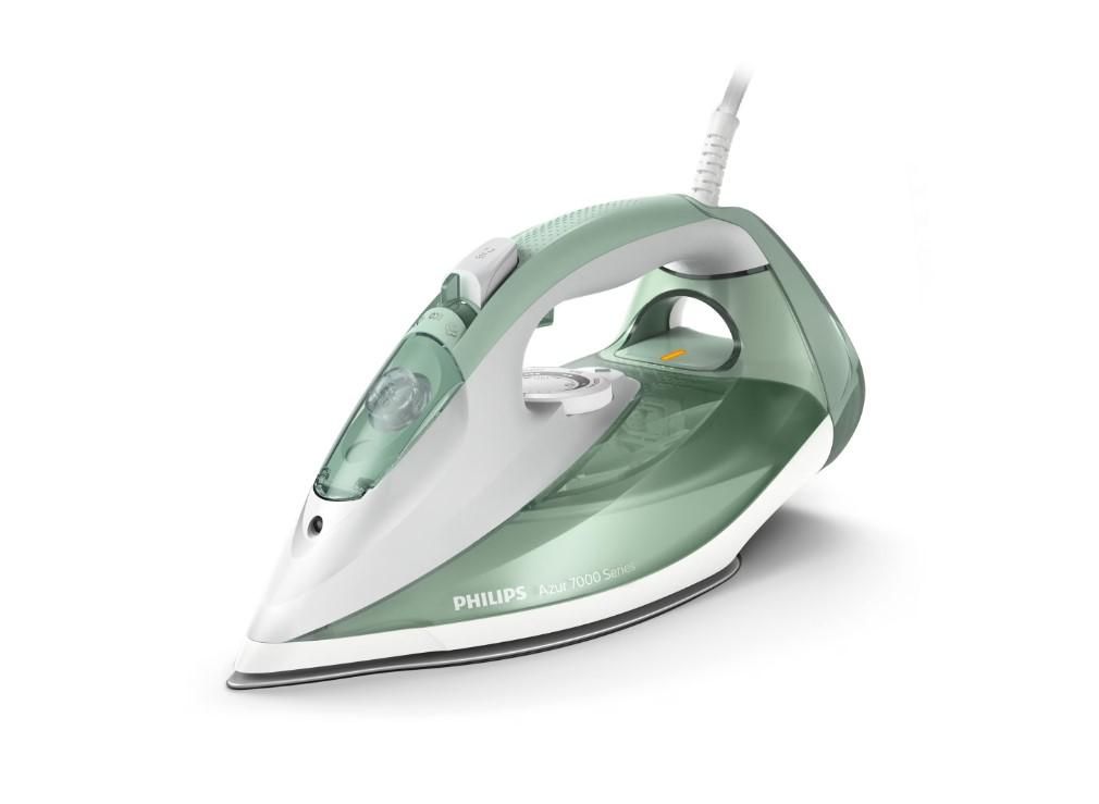 Fier de calcat Philips Azur DST7012/70, 2600W, debit de abur continuu de 45g/min si jet de abur de 220 g, talpa SteamGlide Plus, rezervor de 300ml si sistem de curatare automata cu rezervor integrat pentru calcar, verde/ gri