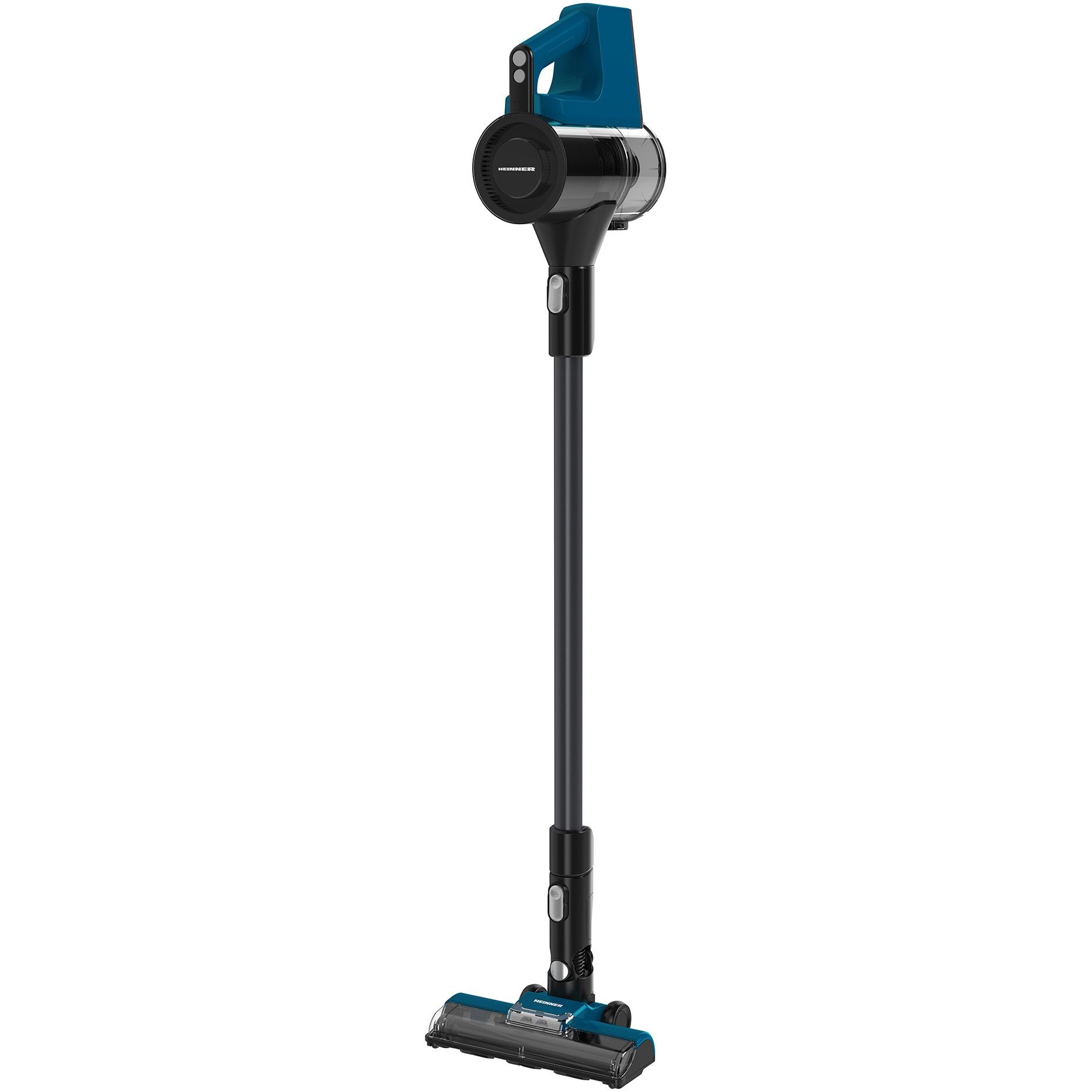 Aspirator vertical Heinner V-Go Max HSVC-MB22.2BL, sistem filtrare ciclonic, acumulator Li 22.2V, utilizare dubla: aspirator de mana si vertical, motor BLDC, 100,000RPM, putere: 300W si 3 viteze, putere absorbtie: 90W, autonomie: 10/20 min, 2 moduri aspirare, perie electrica cu lumini LED