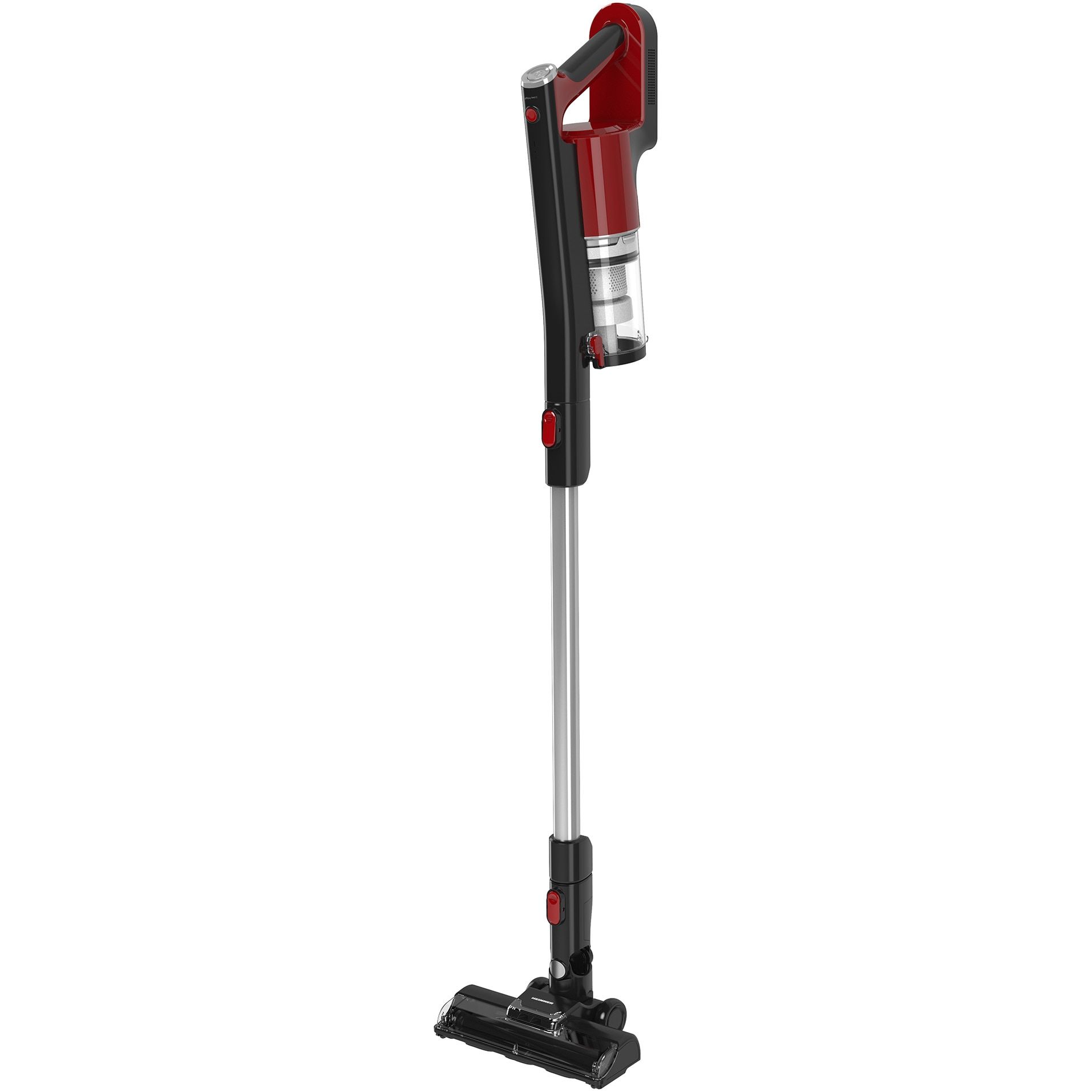 Aspirator vertical Heinner HSVC-M21.6RD, sistem de filtrare ciclonic, dubla utilizare: aspirator de mana si vertical, acumulator cu Litiu: 21,6 V, putere: 150 W și 2 viteze, putere absorbtie: 9kPa, motor DC, capacitate recipient praf: 0,6 L, perie electrica cu lumini LED, durata de incarcare: 4-6