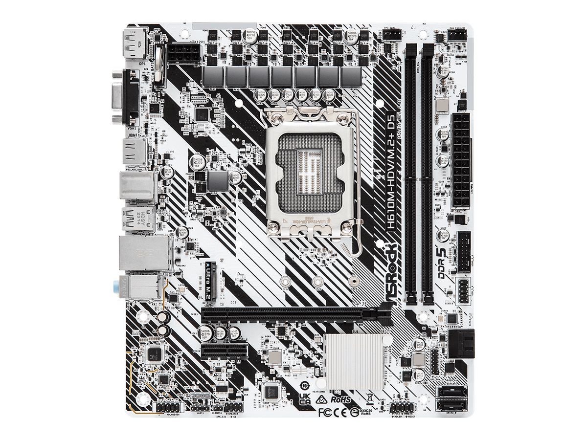 Placa de baza ASRock H610M-HDV/M.2+ D5, socket 1700, 2x DDR5 UDIMM, 4x SATA, 1x NVMe, 9x USB-A, 1x USB-C, mATX