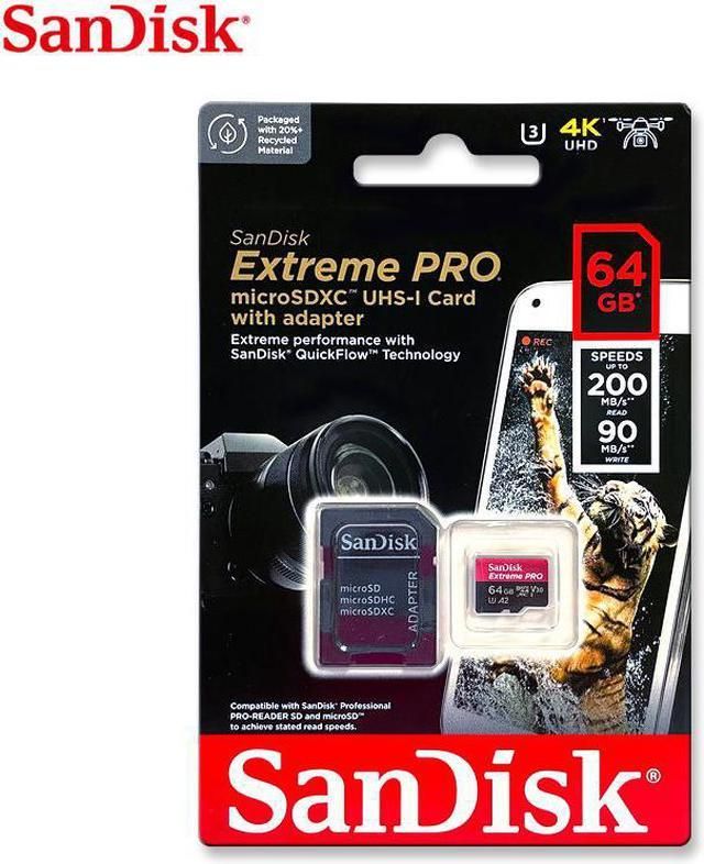 Micro Secure Digital Card SanDisk Extreme PLUS, 64GB, Clasa 10, R/W speed: up to 100MB/s/ 90MB/s, include adaptor SD (pentru telefon)