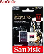 Micro Secure Digital Card SanDisk Extreme PLUS, 64GB, Clasa 10, R/W speed: up to 100MB/s/ 90MB/s, include adaptor SD (pentru telefon)