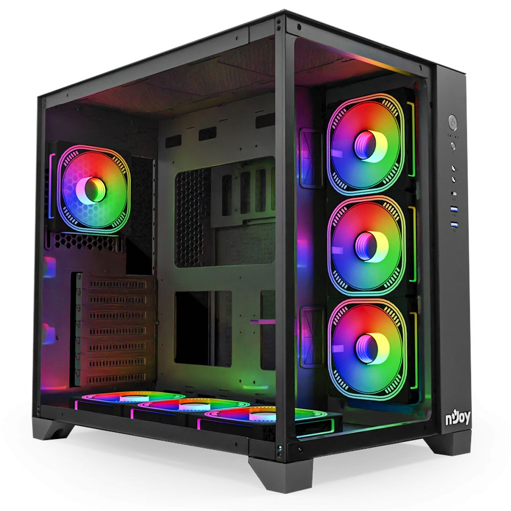 CARCASA NJOY PC AURA Mid Tower ATX, psu not included, Ventilatoare incluse 1x 120 mm spate, 3x 120 mm stanga, 3x 120 mm jos