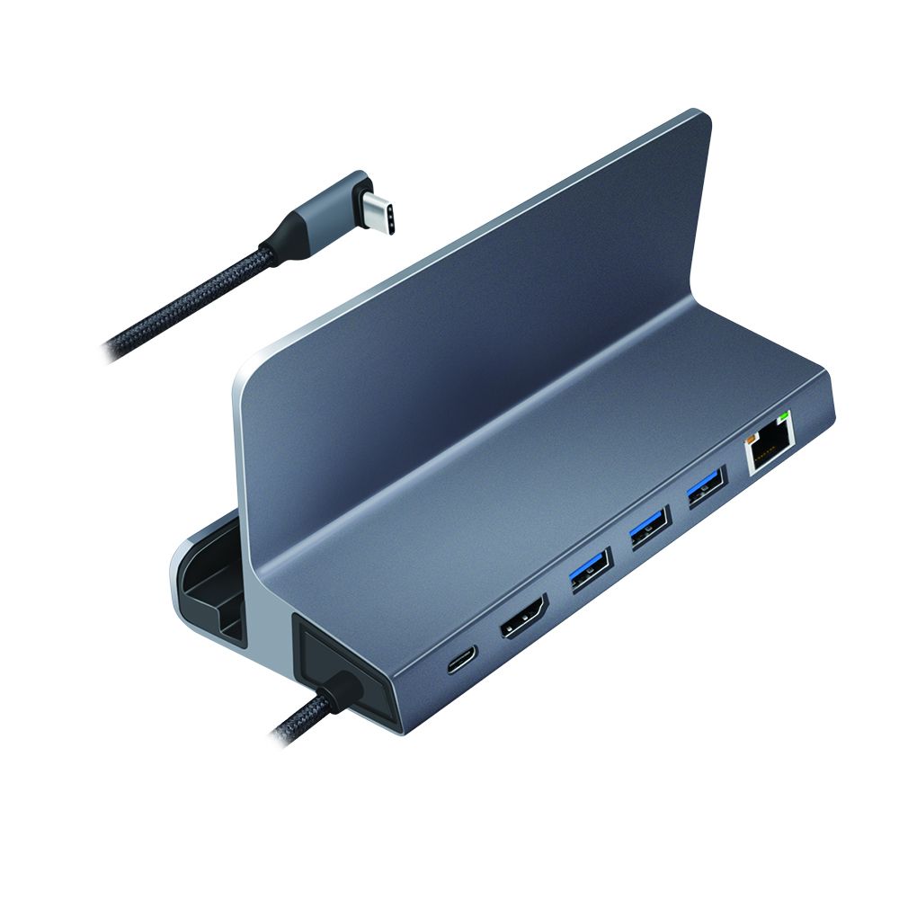 DOCKING Station LOGILINK universal, conectare PC USB TYPE-C 3.2, USB 3.0 x 3, USB-C x 1, porturi video HDMI x 1, RJ45 x 1, holder tableta/smartphone, PD pana la 100W, argintiu,  UA0408  (timbru verde 0.18 lei)